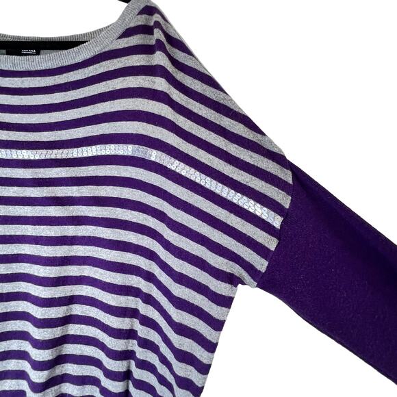 A.N.A. Purple Lightweight Striped Purple Gray Sequins Sweater Large - Picture 9 of 14